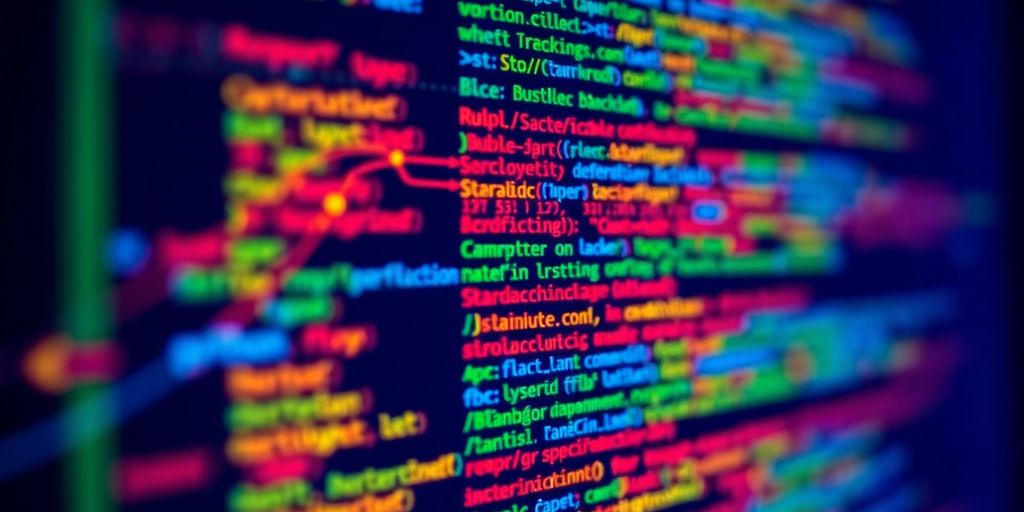 Python code snippets and colorful digital elements.
