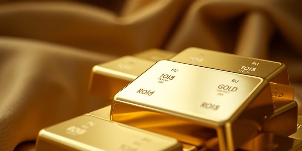 Barres d'or brillantes empilées avec élégance.