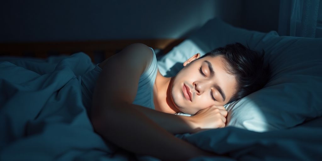 Person peacefully sleeping in bed.