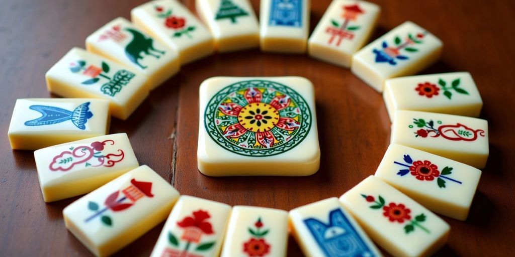 Colorful American Mahjong tiles in a circle