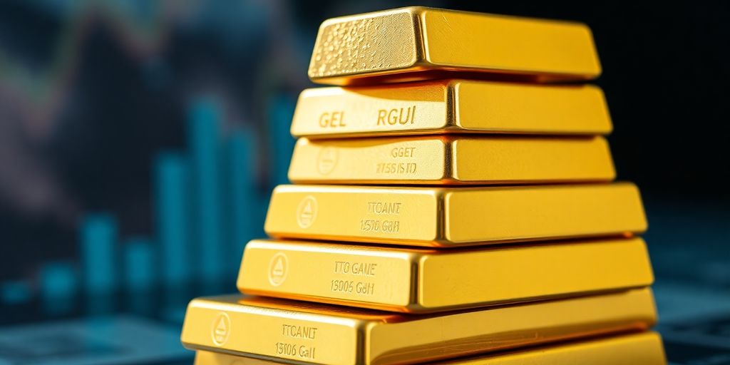Des barres d'or empilées sur un fond flou.