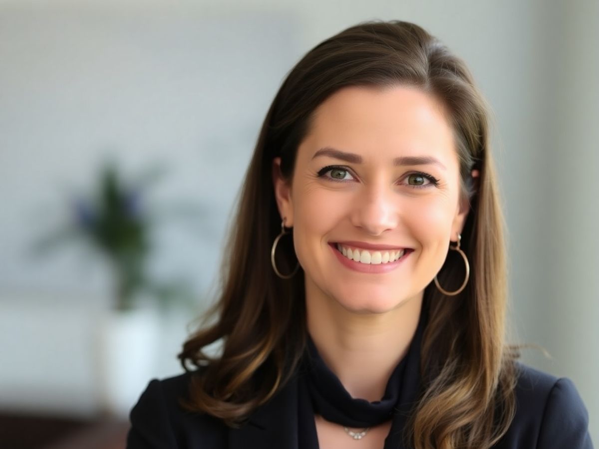 Anca Serea zâmbind, înconjurată de elemente subtile de succes.