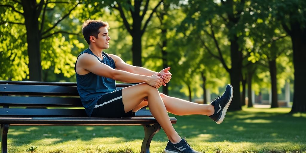 Runner resting on a park bench.