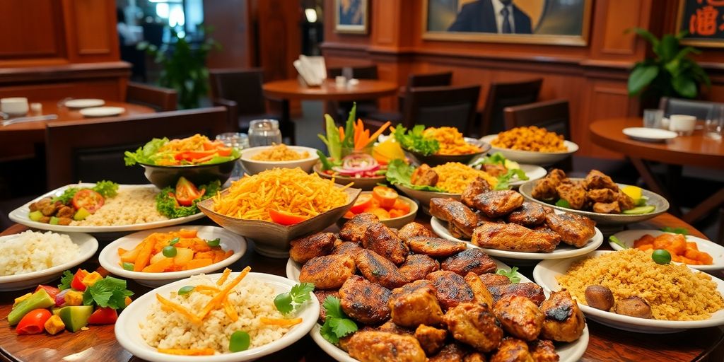 อาหารฮาลาลสีสันสดใสในร้านอาหารบรรทัดทอง