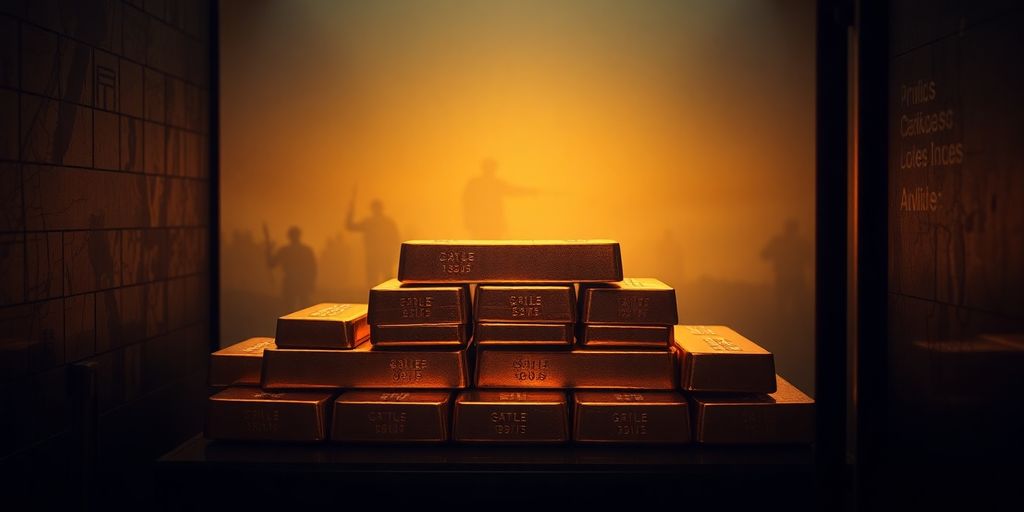Des barres d'or dans un coffre-fort sécurisé.
