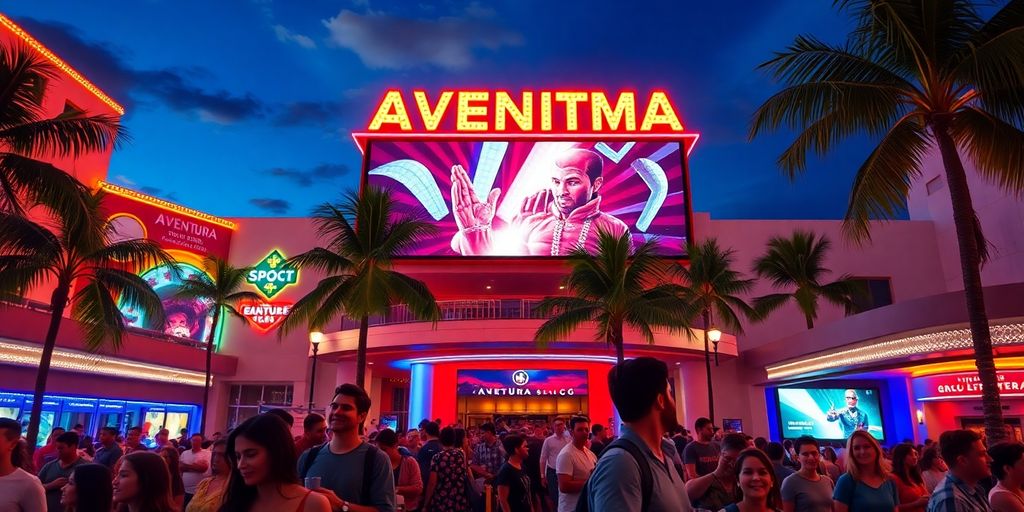 Vibrant movie theater scene in Aventura, Florida.