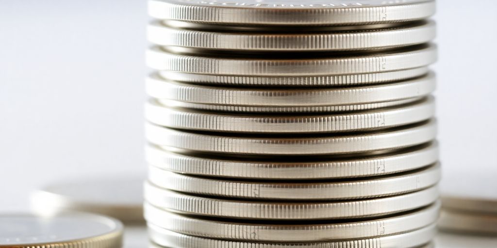 Une photo de pièces d'argent brillantes empilées.