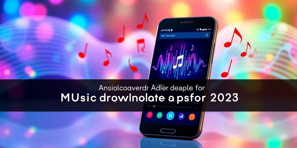 Smartphone with music app and floating musical notes.