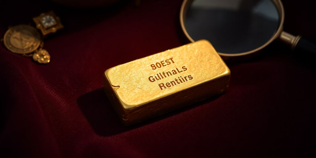 Lingot d'or sur un tissu en velours.