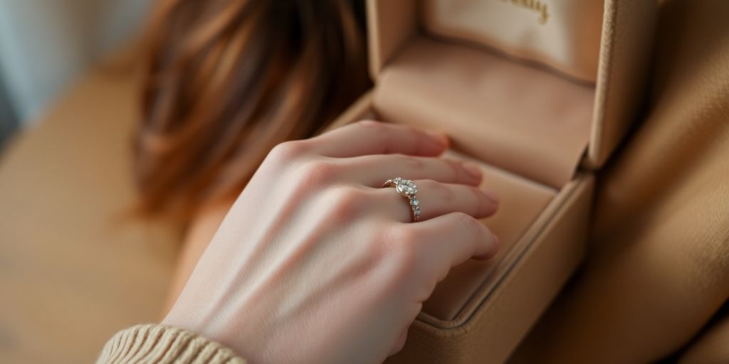 Woman's hand, rings, jewelry box, soft light