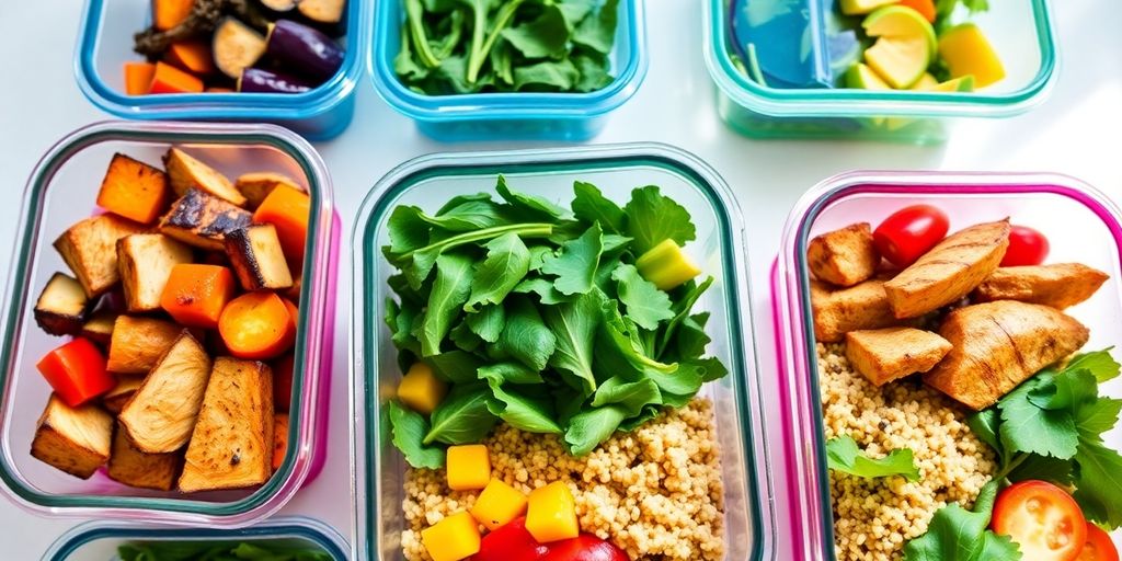 Colorful, fresh meal prep containers.
