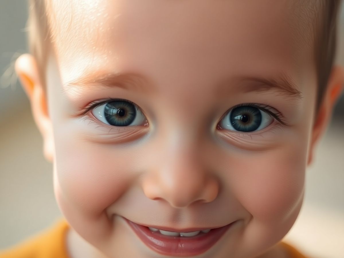 Copil inteligent, cu ochi curioși și un zâmbet plin de viață.