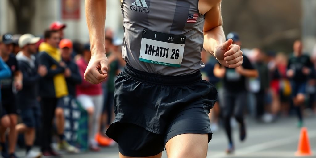 Runner in motion during a marathon with focused expression.