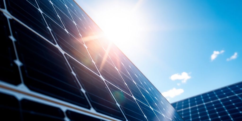 Bright solar panels under sun