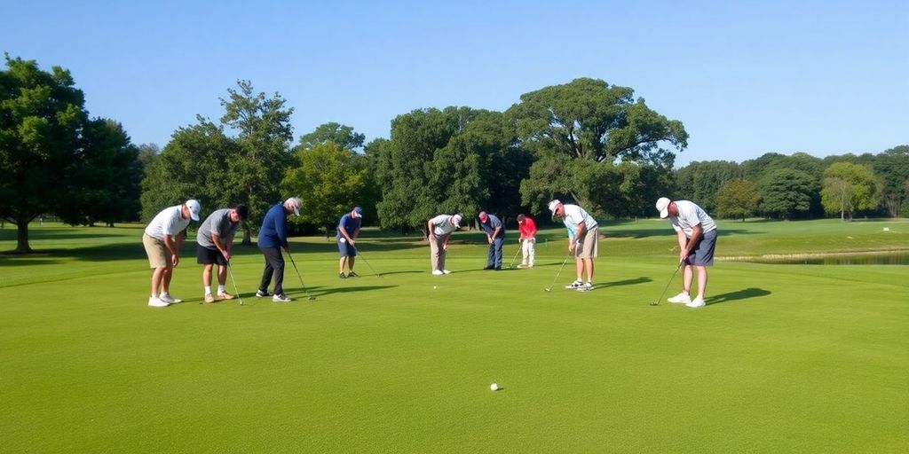 Golfers practicing putting at East Lake golf course.