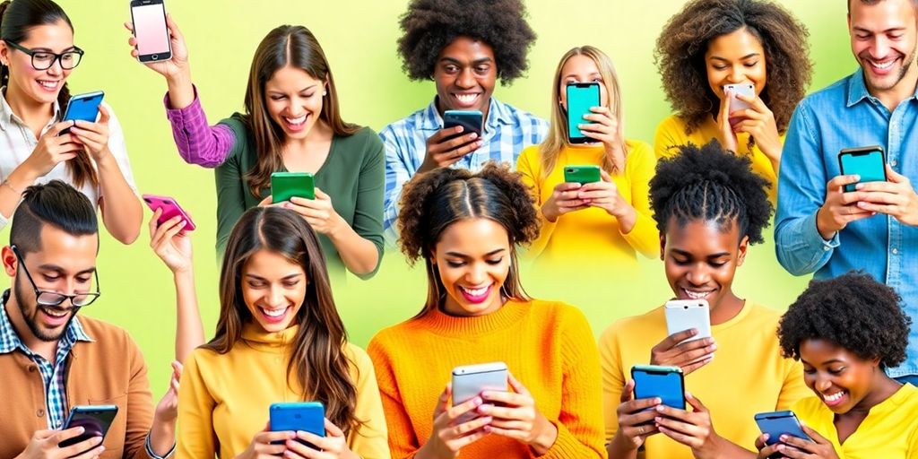 Diverse people using smartphones with money earning apps.