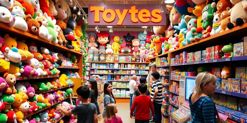 Children exploring a vibrant toy store in Chester.