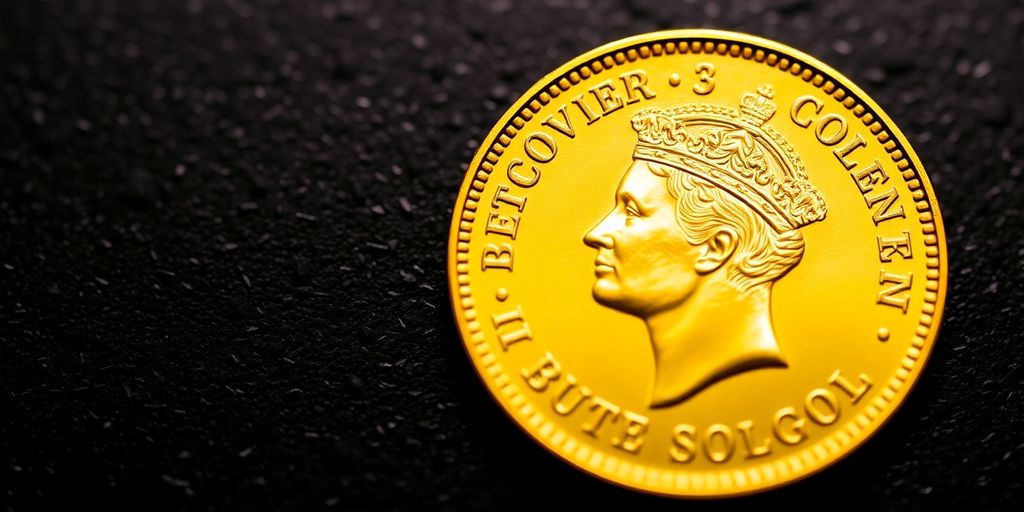 Gros plan d'une pièce en or souverain britannique.