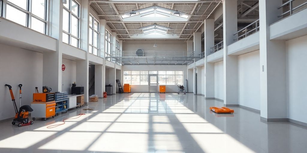 Sparkling clean commercial building interior after construction.