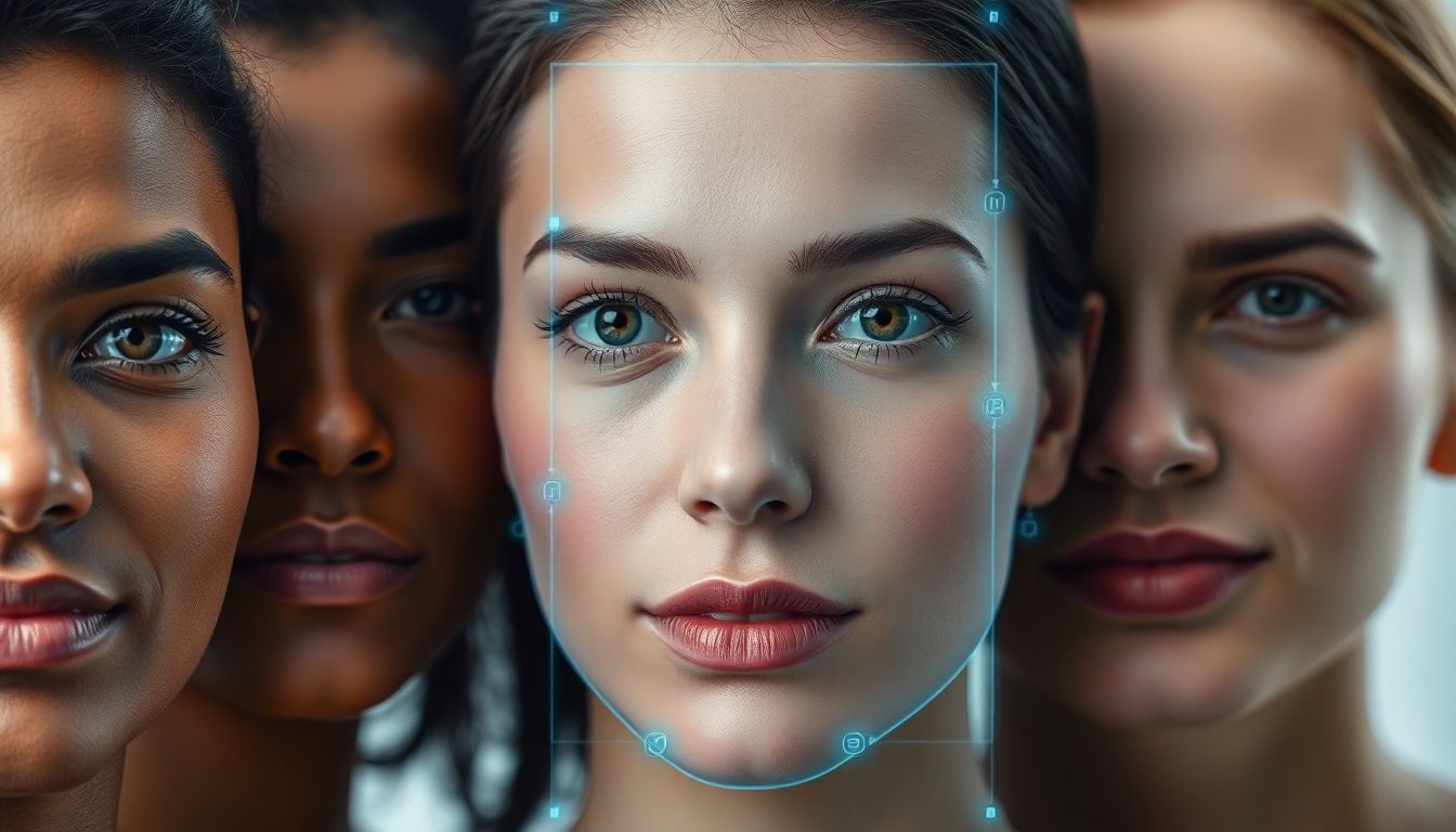 Faces with digital overlay for cancer survival prediction.