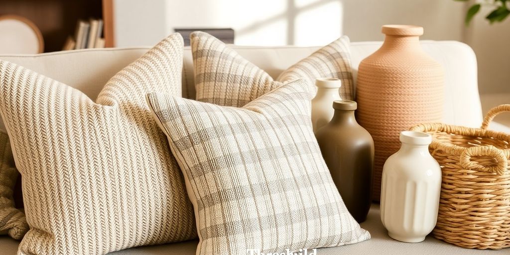 Threshold home decor items: pillows, vases, baskets.