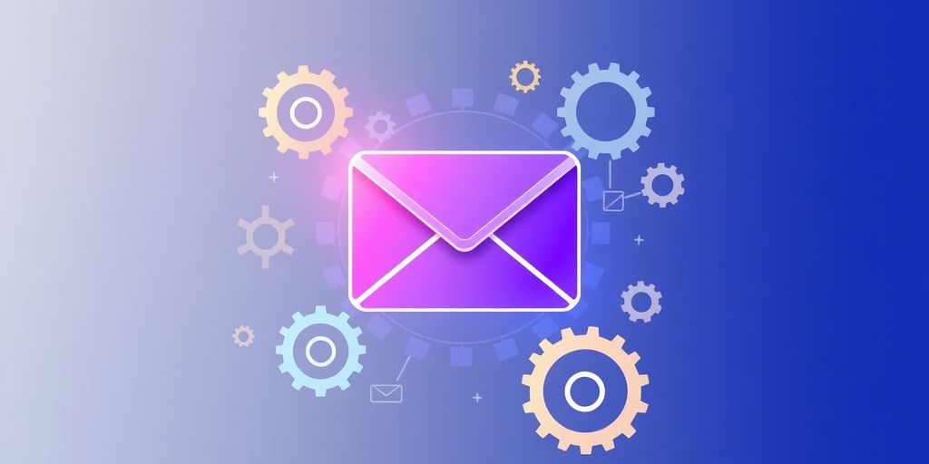 Email automation system with gears and vibrant colors.