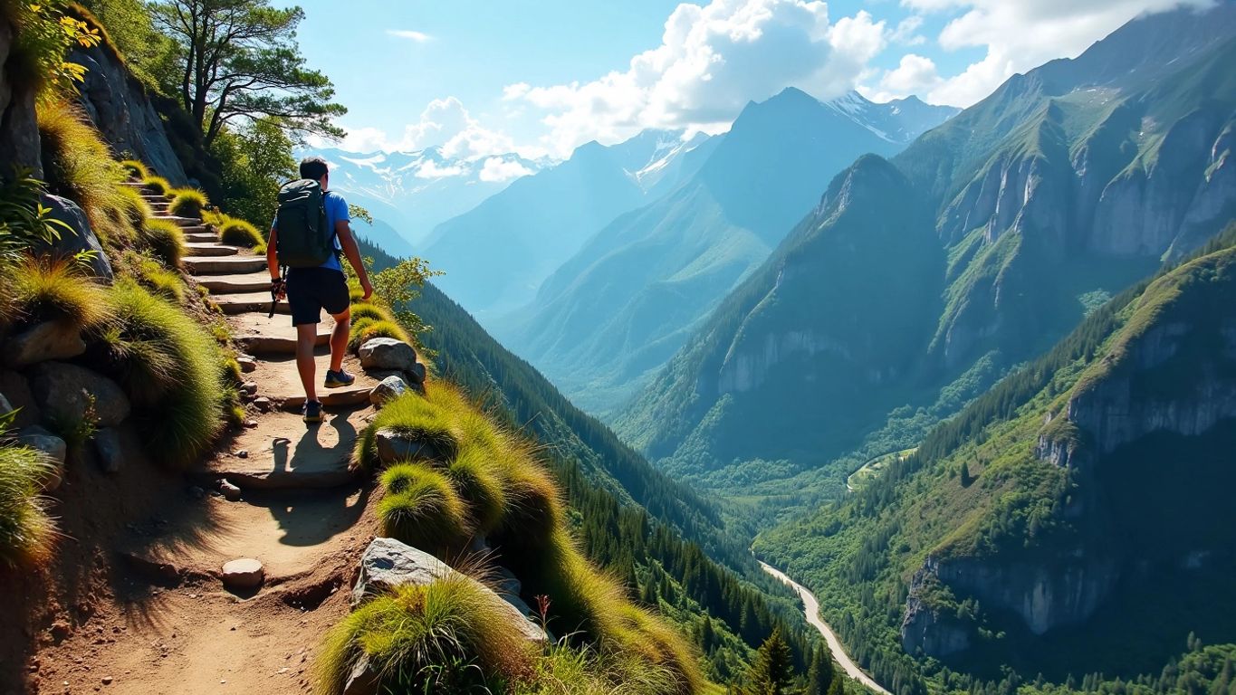 Person climbing a steep mountain trail