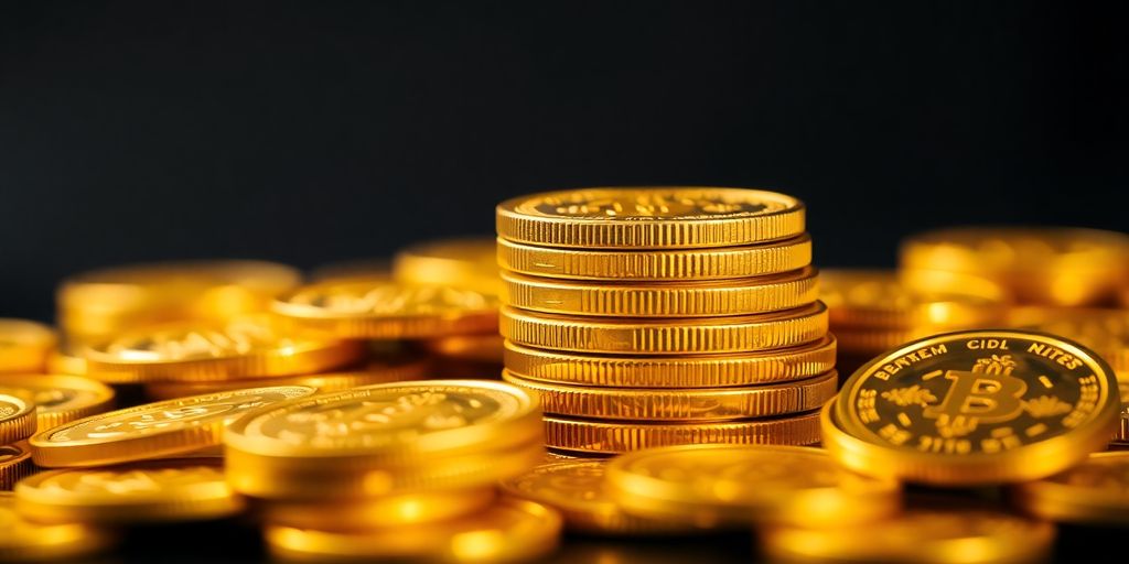 Pièces d'or empilées avec éclat et détails raffinés.