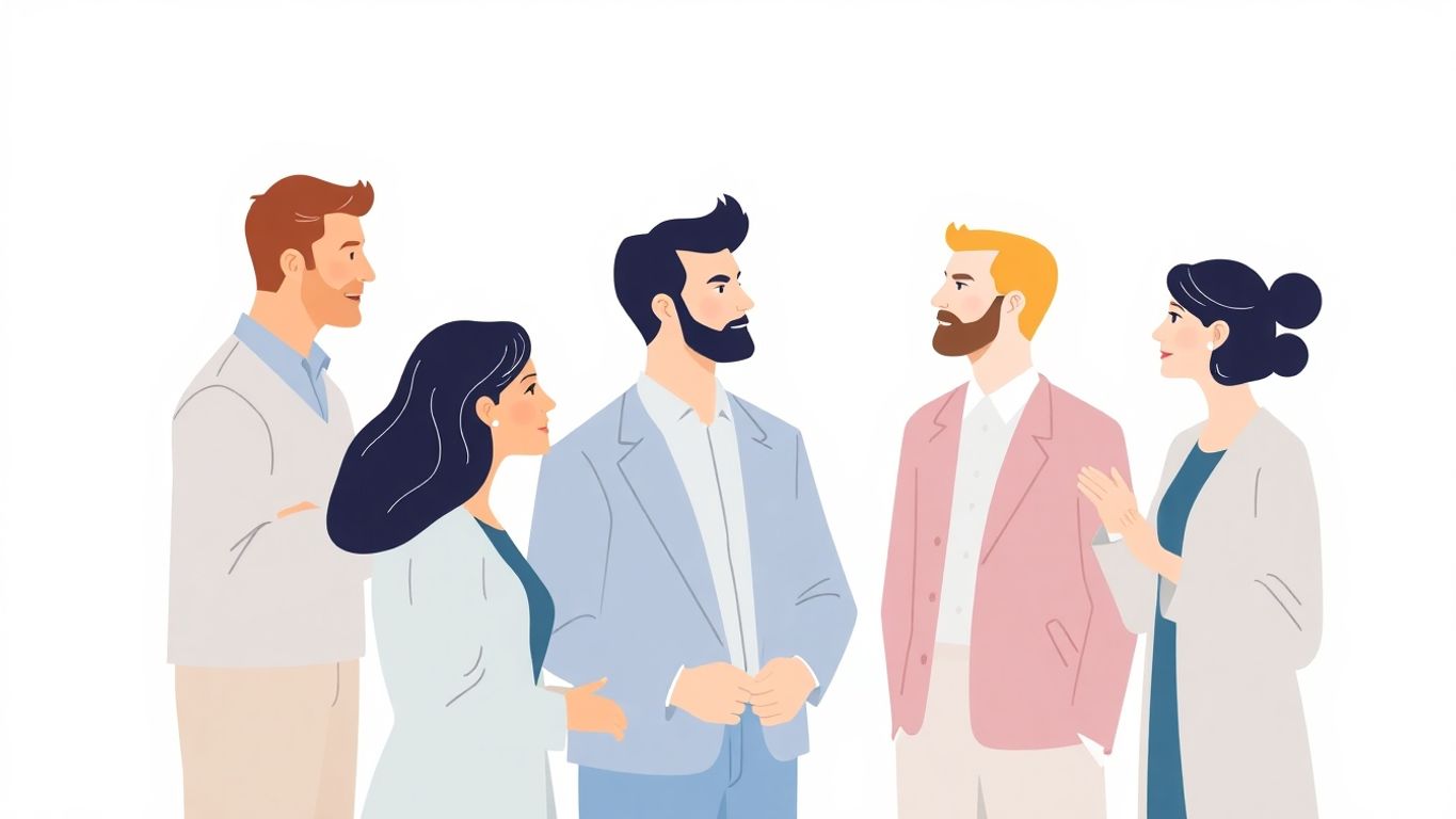 Illustrasjon av profesjonelle som bygger relasjoner.
