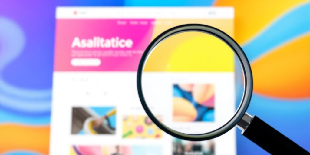 Website design page with a magnifying glass.