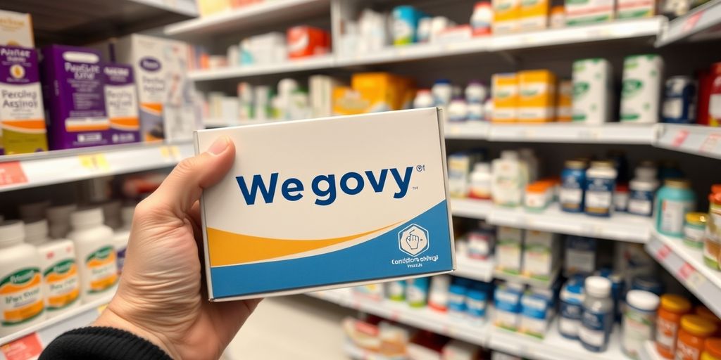Person holding Wegovy box in pharmacy