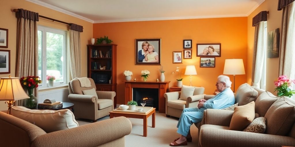 Sala aconchegante em uma casa de repouso.