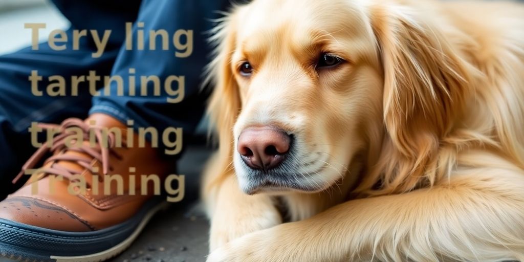 Calm dog resting peacefully beside owner