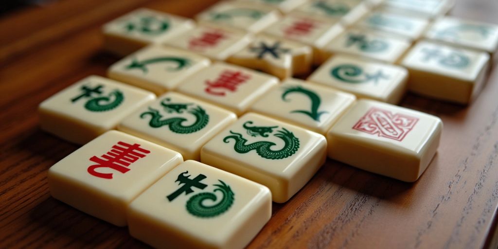 Mahjong dragon tiles in strategic arrangement
