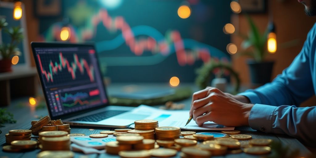 Pessoa analisando ações e oportunidades de investimento.
