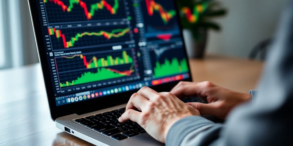 Person analyzing options trading on a laptop.