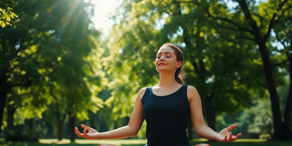 Person meditating in a serene natural setting.