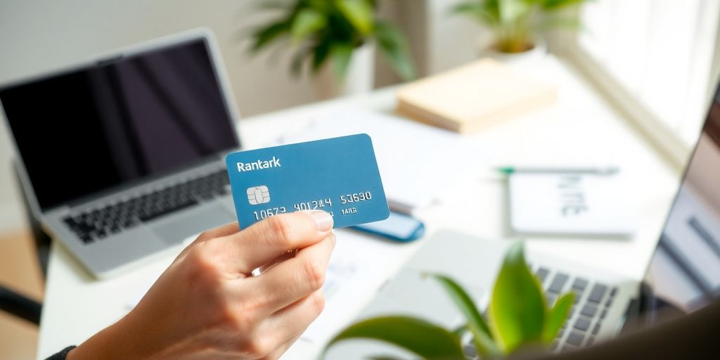 Carte bancaire sur un bureau avec documents d'entreprise.