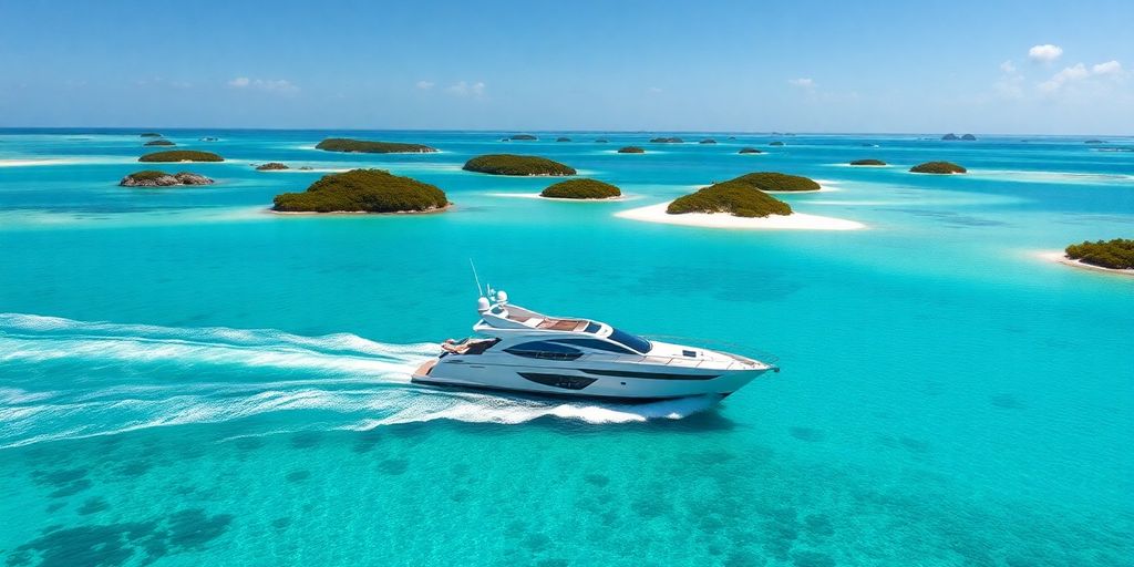 Turquoise water surrounding a luxury yacht in Exuma.