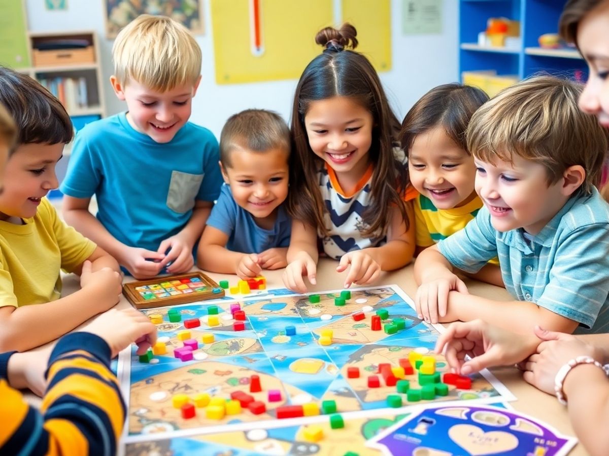 Copii jucându-se jocuri logice colorate.