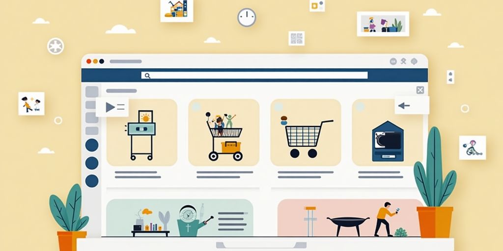 Sicherer Online-Einkauf mit Einkaufswagen und Produkten