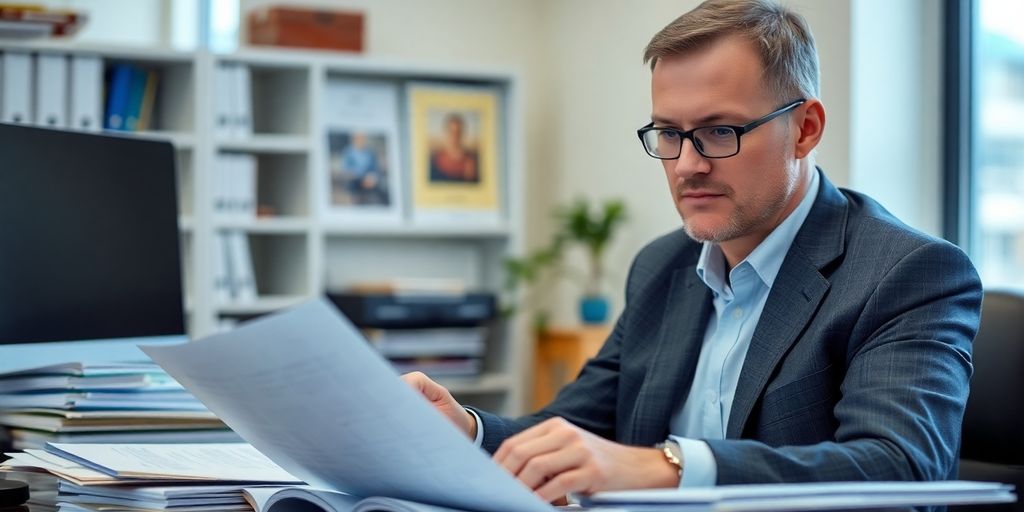 English sworn translator in a working environment.