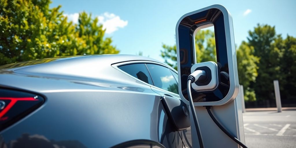 EV charging station with car
