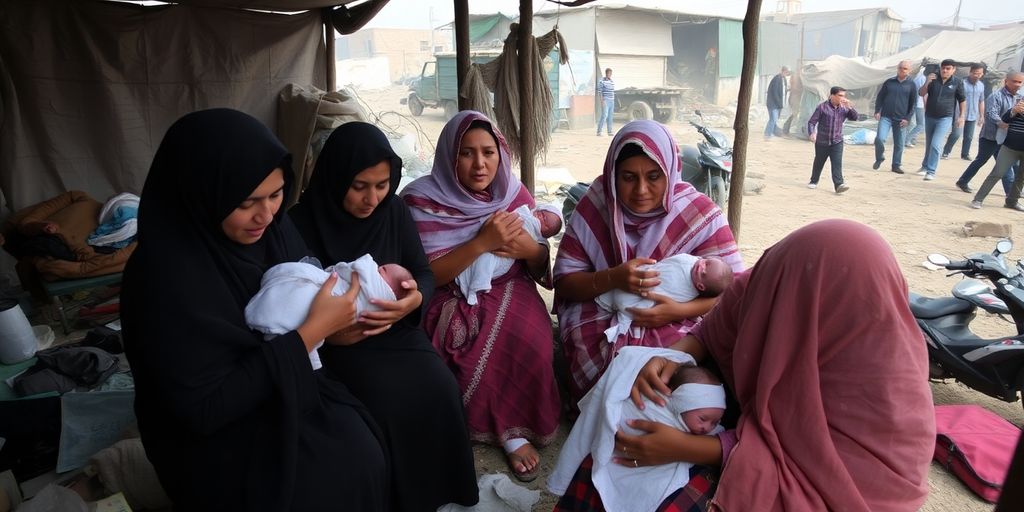 Women delivering babies in a conflict zone.