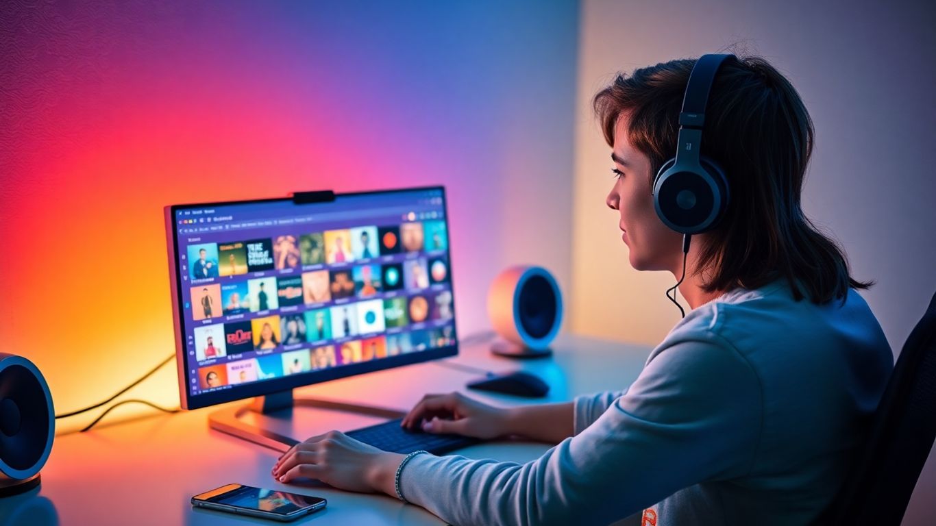 Person enjoying digital music library on devices