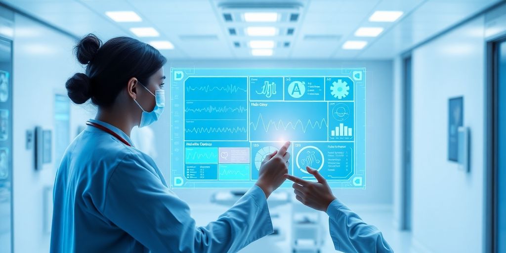 Profesional de salud usando tecnología médica avanzada.