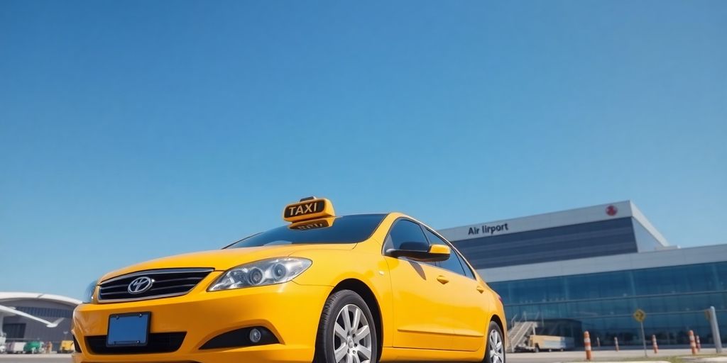 Yellow taxi cab at airport.