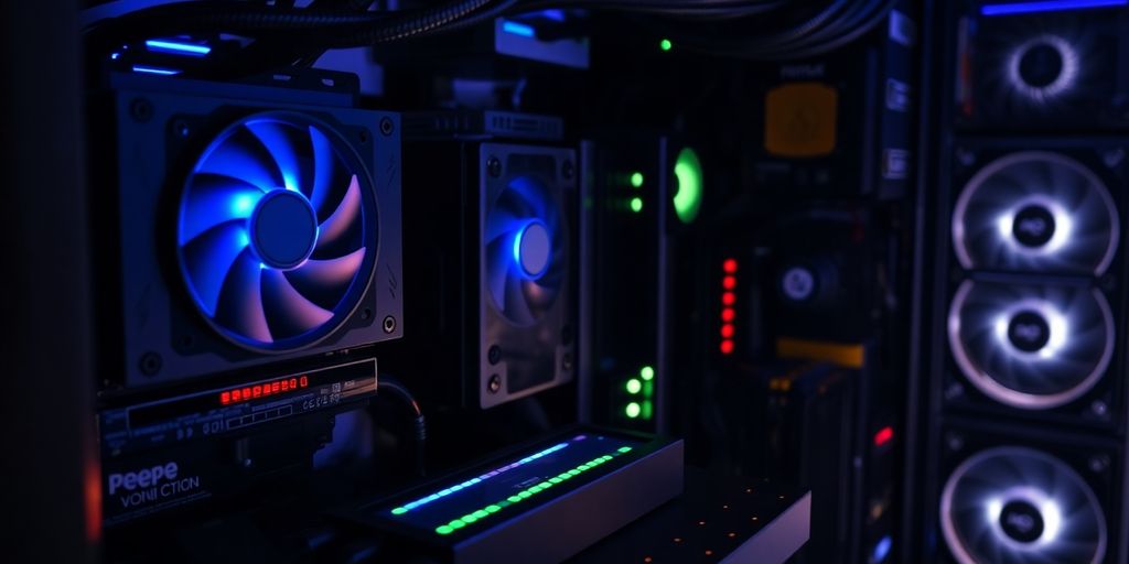 Mining rig setup for cryptocurrency with graphics cards.
