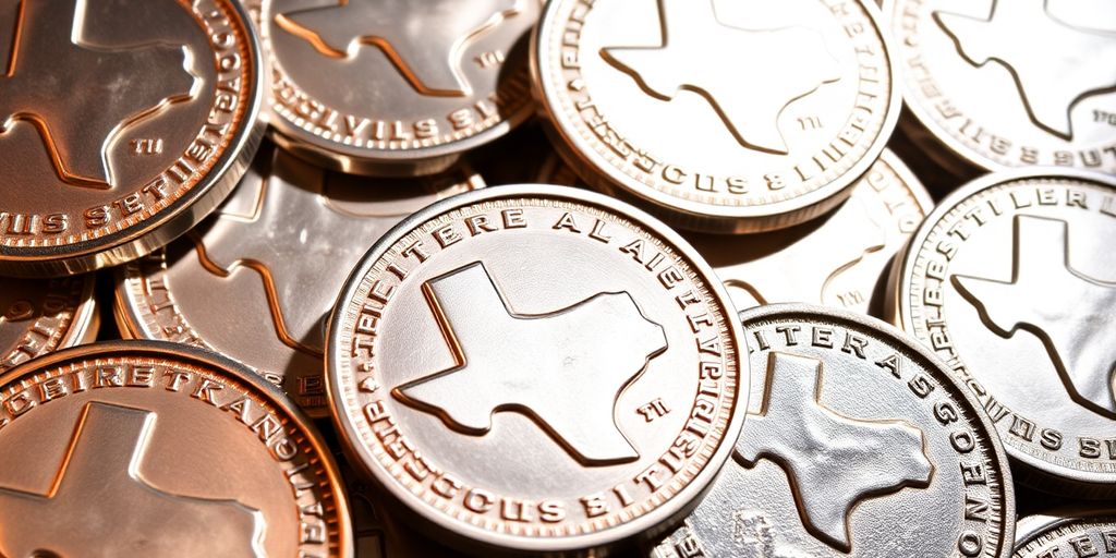 Close-up of gleaming Texas silver rounds.