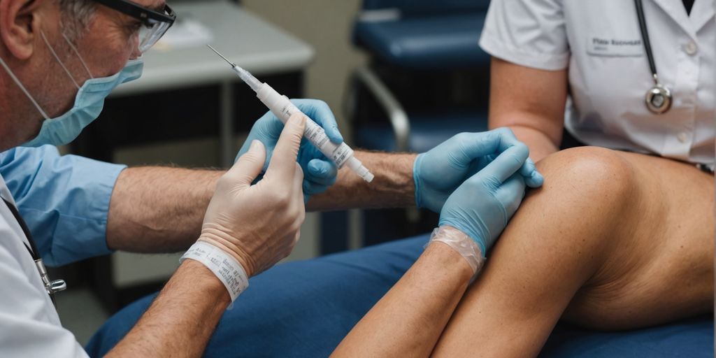 Healthcare worker giving vaccine to patient's arm